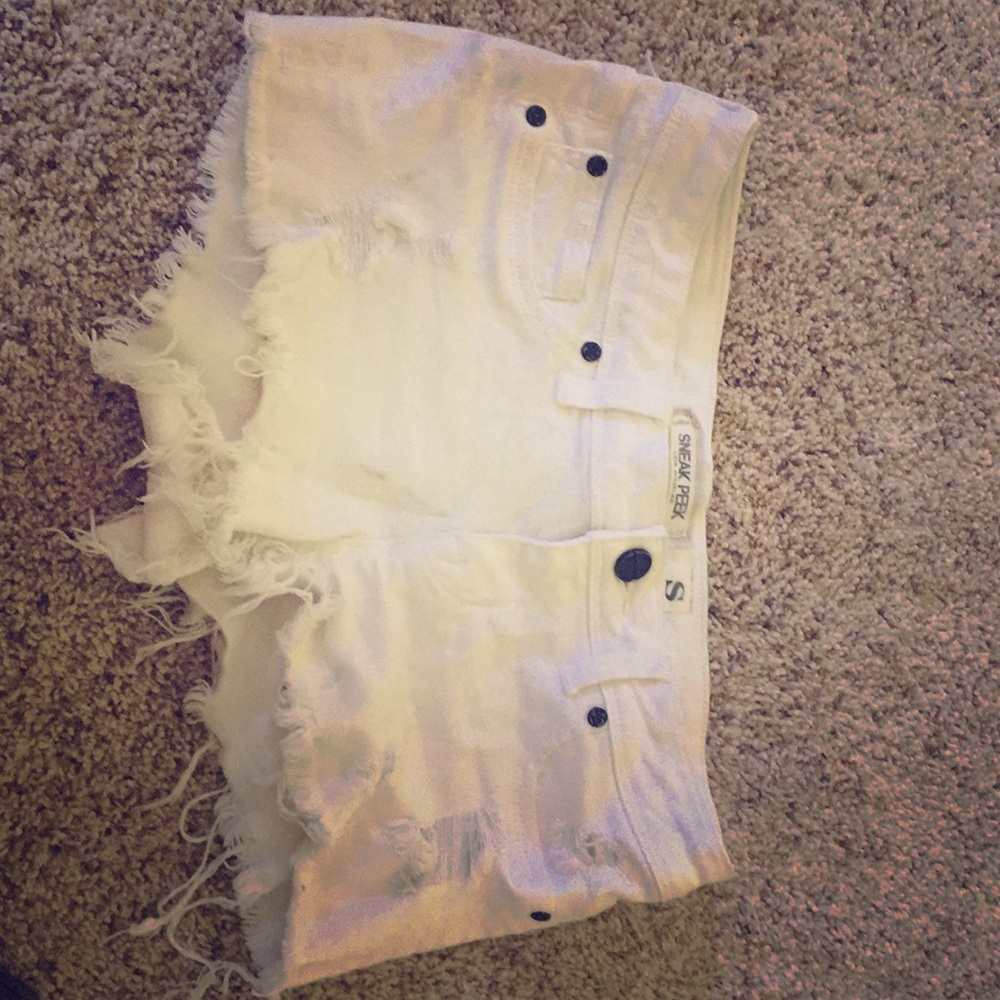 WhiteRipped jean shorts
